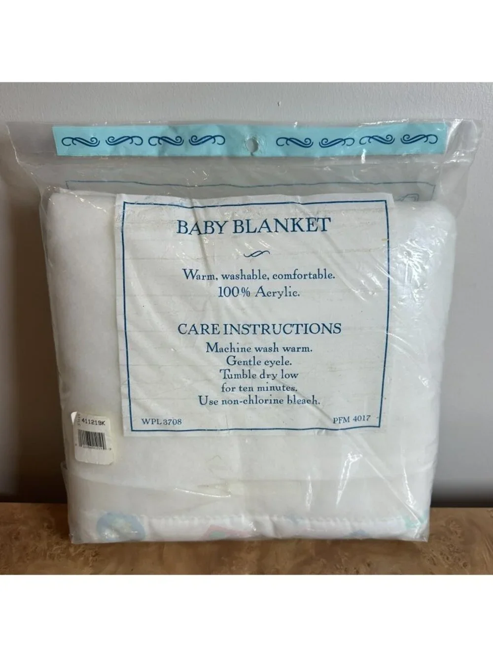 NOS Vintage First Moments Baby Blanket Blue White Embroidered Acrylic New Boy